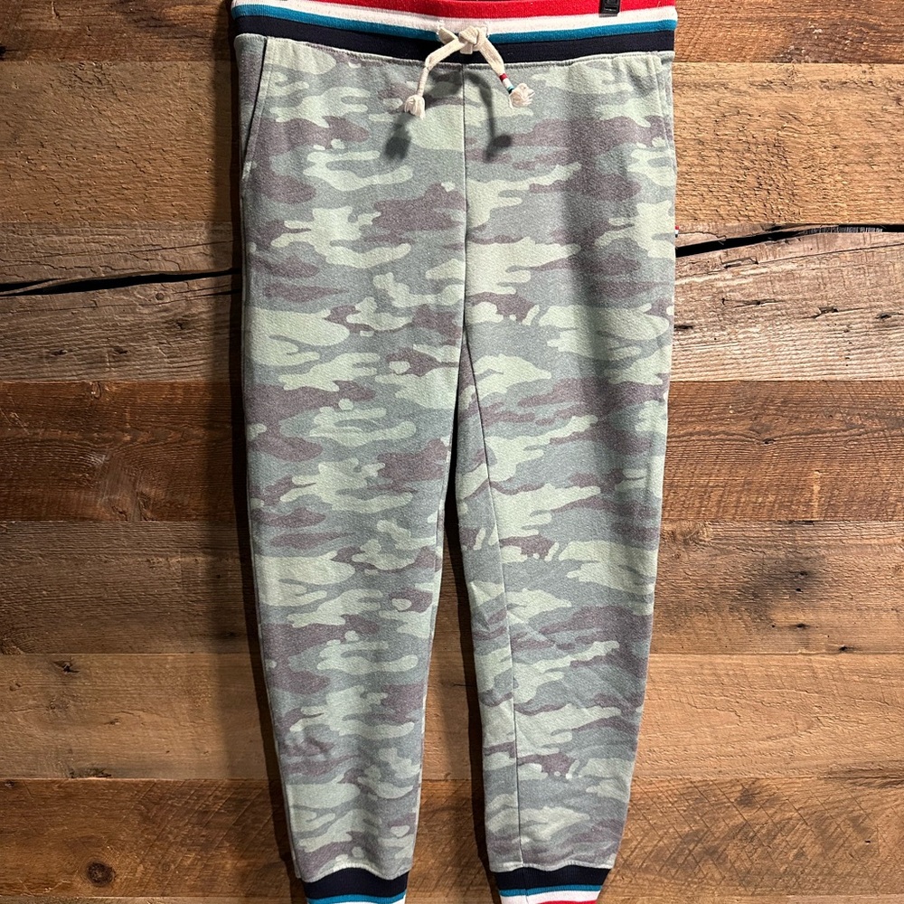 Sol Angeles Green and Brown Camo Joggers with Elastic Striped Cuffs